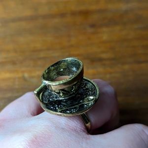 Costume adjustable ring bronze tea coffee cup with saucer and spoon